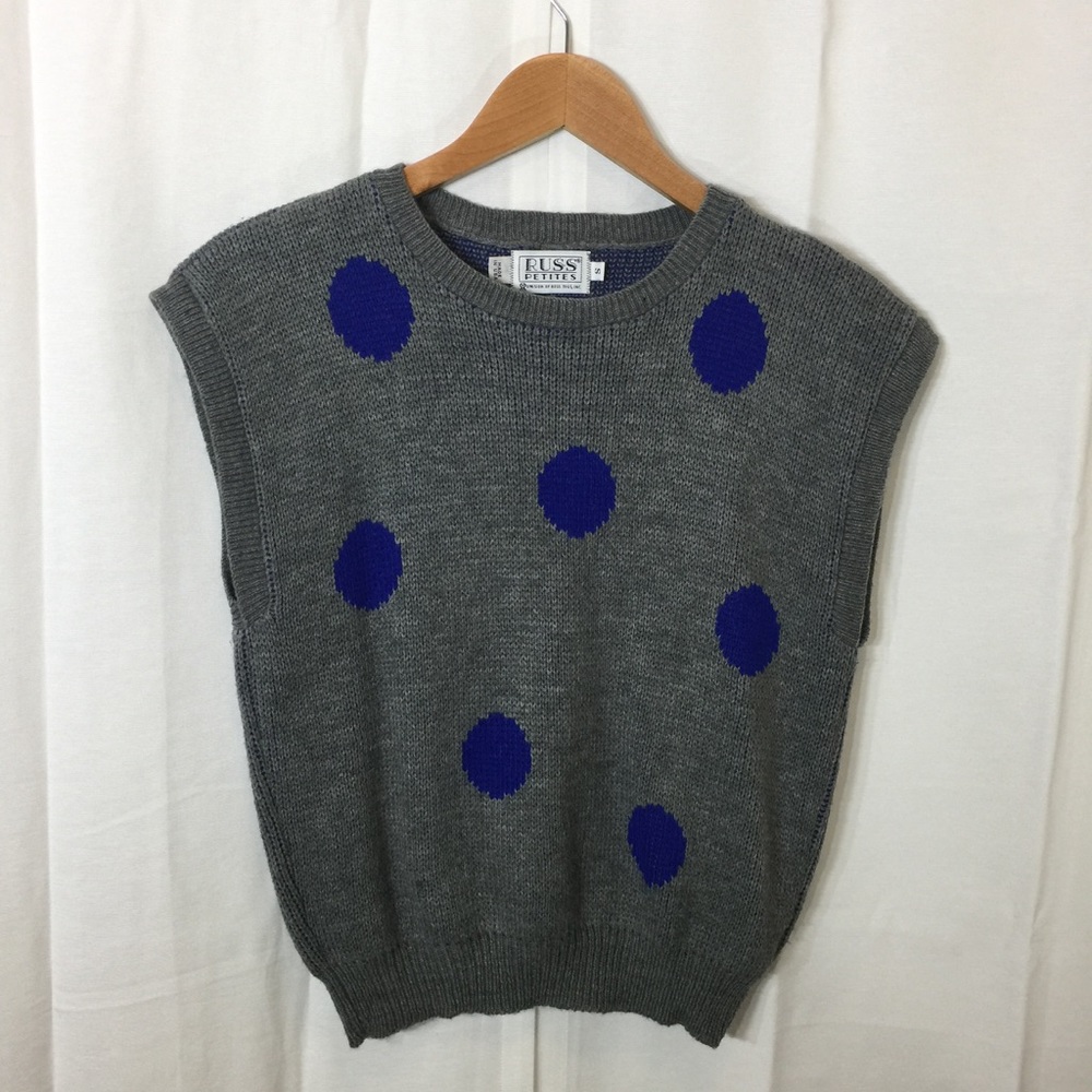 ✨Vintage✨ Russ Petites gray polkadot knit vest PS